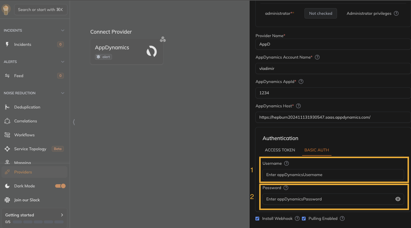 Keep add AppDynamics Username and Password