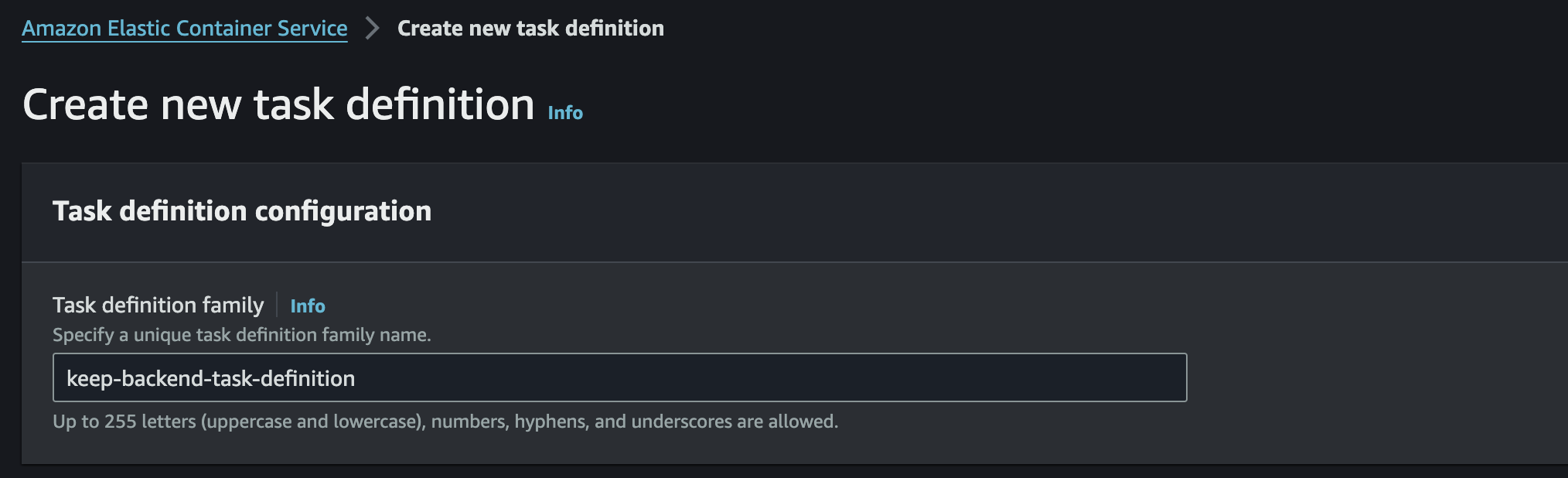 Task Definition Family